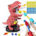 Dinosaur Shooting Toy with Moving Target, 2 Air Pump Guns, 48 Foam Balls, LED Score & Steam Effect for Kids 5+