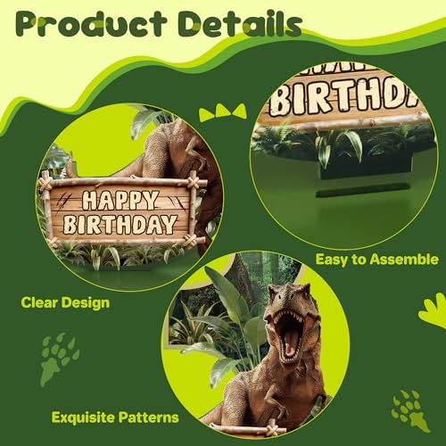 Dinosaur Table Decorations for 3rd Birthday – Wooden Number 3 Sign Centerpiece with Base