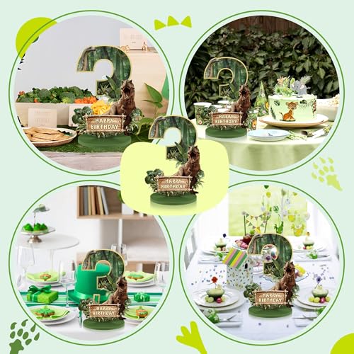 Dinosaur Table Decorations for 3rd Birthday – Wooden Number 3 Sign Centerpiece with Base