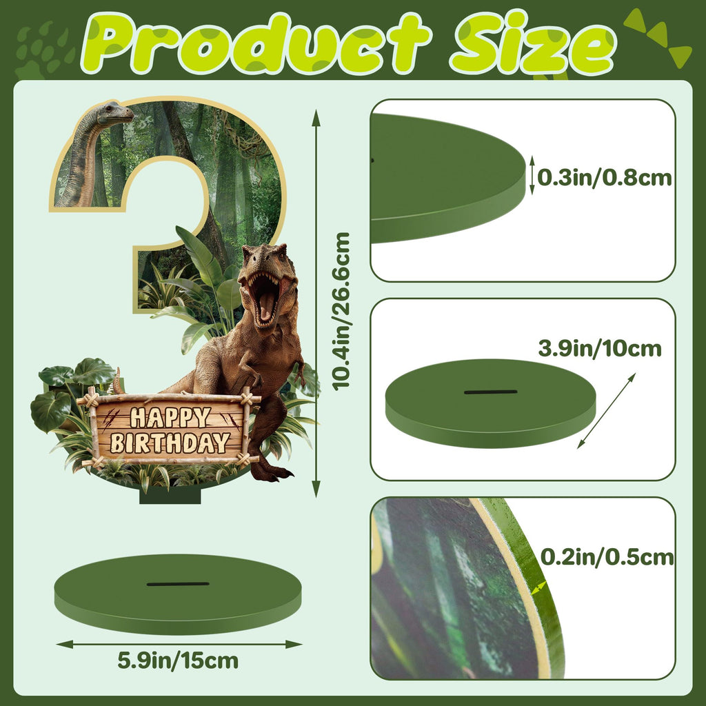 Dinosaur Table Decorations for 3rd Birthday – Wooden Number 3 Sign Centerpiece with Base