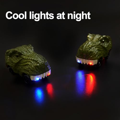 Dinosaur Track Car Toys 2-Pack – LED Light-Up Cars for Kids Ages 3-7, Compatible with Dinosaur Race Track Sets