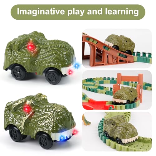 Dinosaur Track Car Toys 2-Pack – LED Light-Up Cars for Kids Ages 3-7, Compatible with Dinosaur Race Track Sets