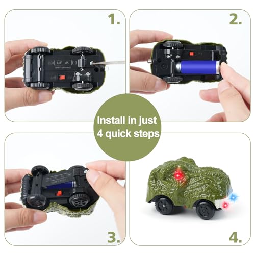 Dinosaur Track Car Toys 2-Pack – LED Light-Up Cars for Kids Ages 3-7, Compatible with Dinosaur Race Track Sets