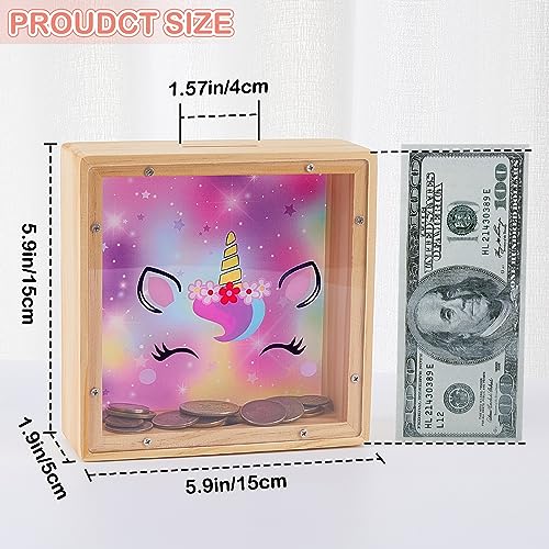 Dinosaur Wooden Piggy Bank for Kids - DIY Sticker Money Coin Bank with Acrylic Window