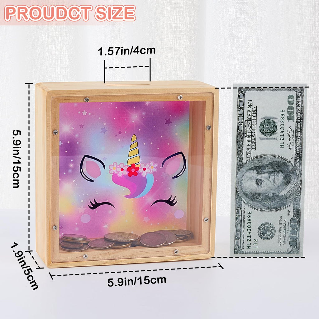 Dinosaur Wooden Piggy Bank for Kids - DIY Sticker Money Coin Bank with Acrylic Window