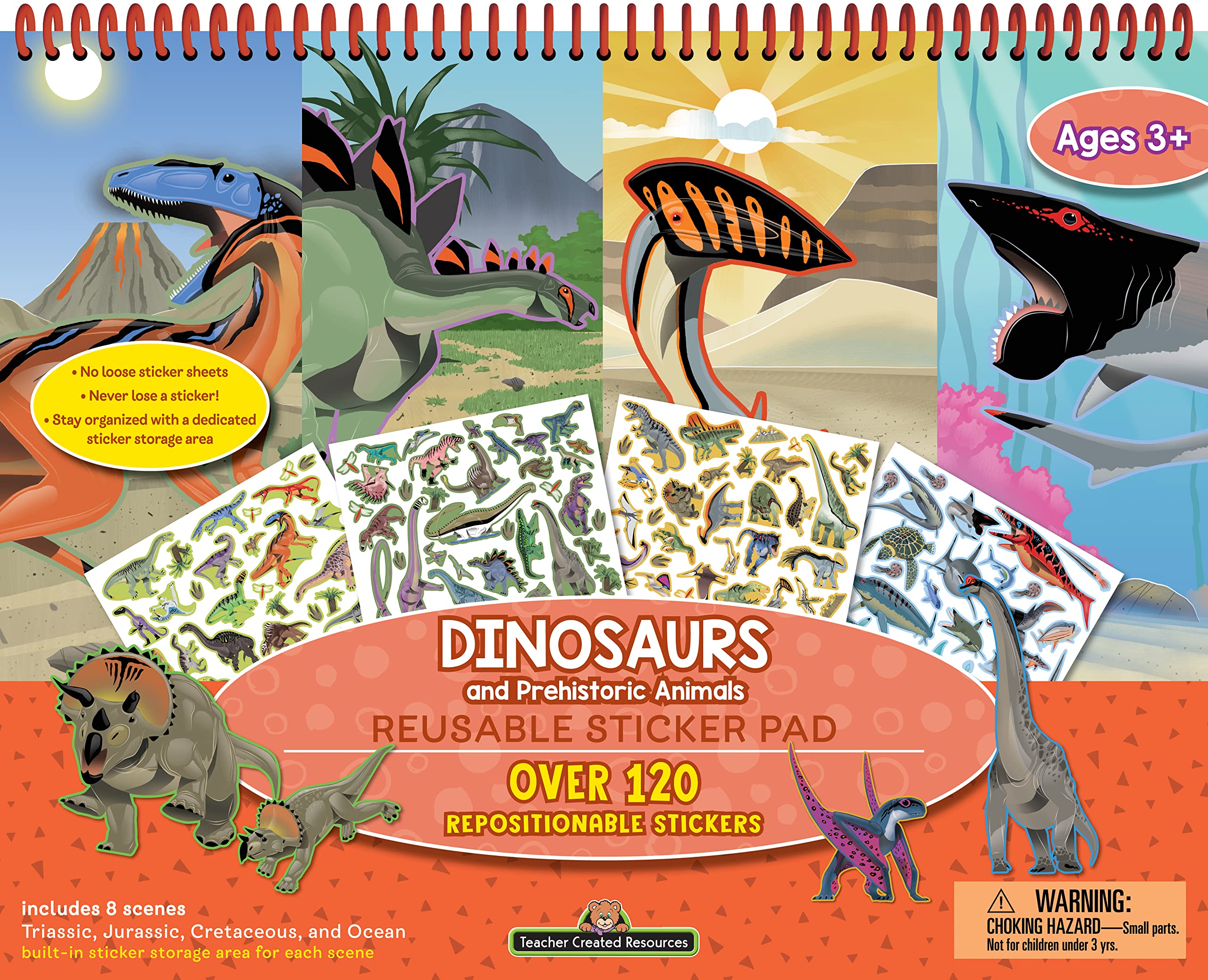 Dinosaurs and Prehistoric Animals Reusable Sticker Pad – Over 150 Repositionable Stickers for Creative Play