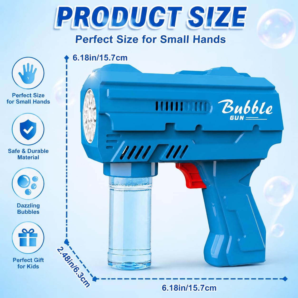 Dinxlon Kids Automatic Bubble Gun with LED Lights – Leakproof, 10,000+ Bubbles Per Minute, Blue (Includes Refill)