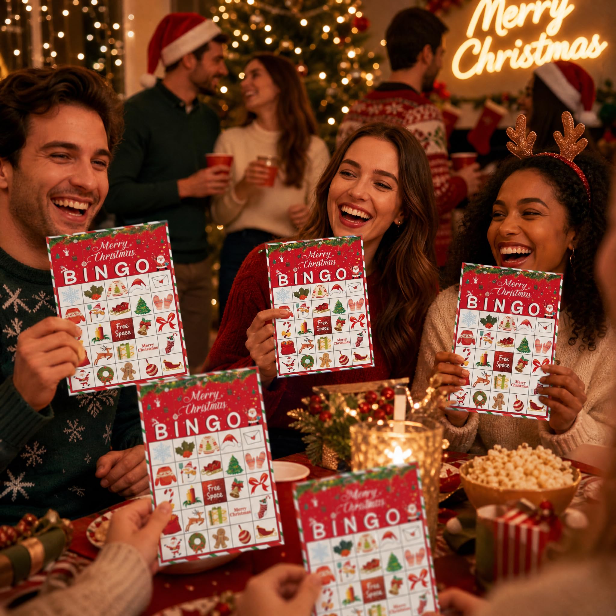 Disfuco Holiday Bingo Game Set for 24 Players – Christmas & Winter Party Favor Cards with Chips
