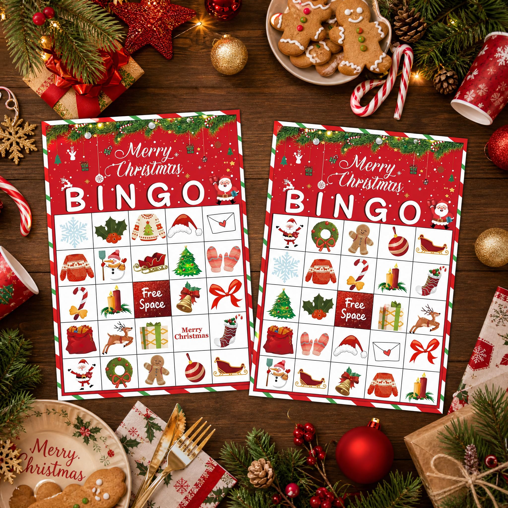 Disfuco Holiday Bingo Game Set for 24 Players – Christmas & Winter Party Favor Cards with Chips