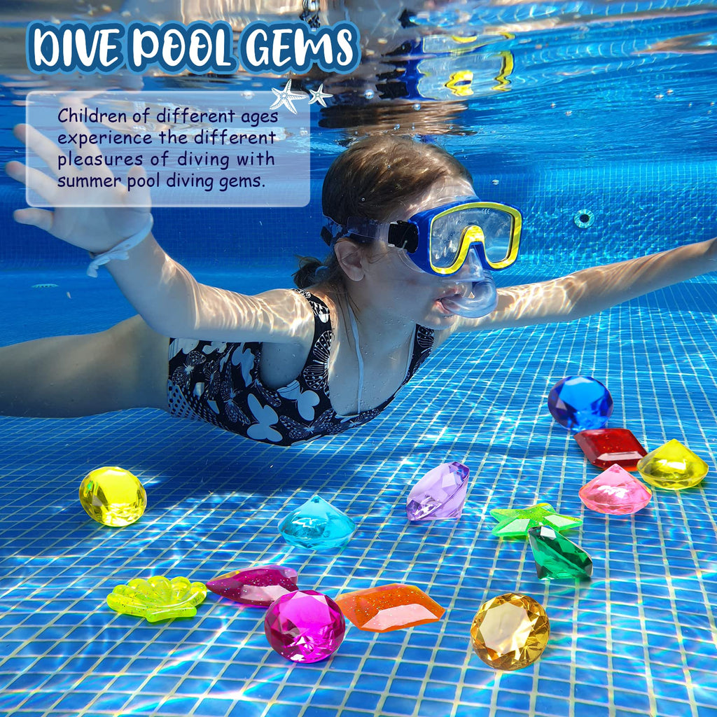 DISHIO Diving Gem Pool Toys – 16-Piece Large Swimming Toy Set with Treasure Chest for Kids
