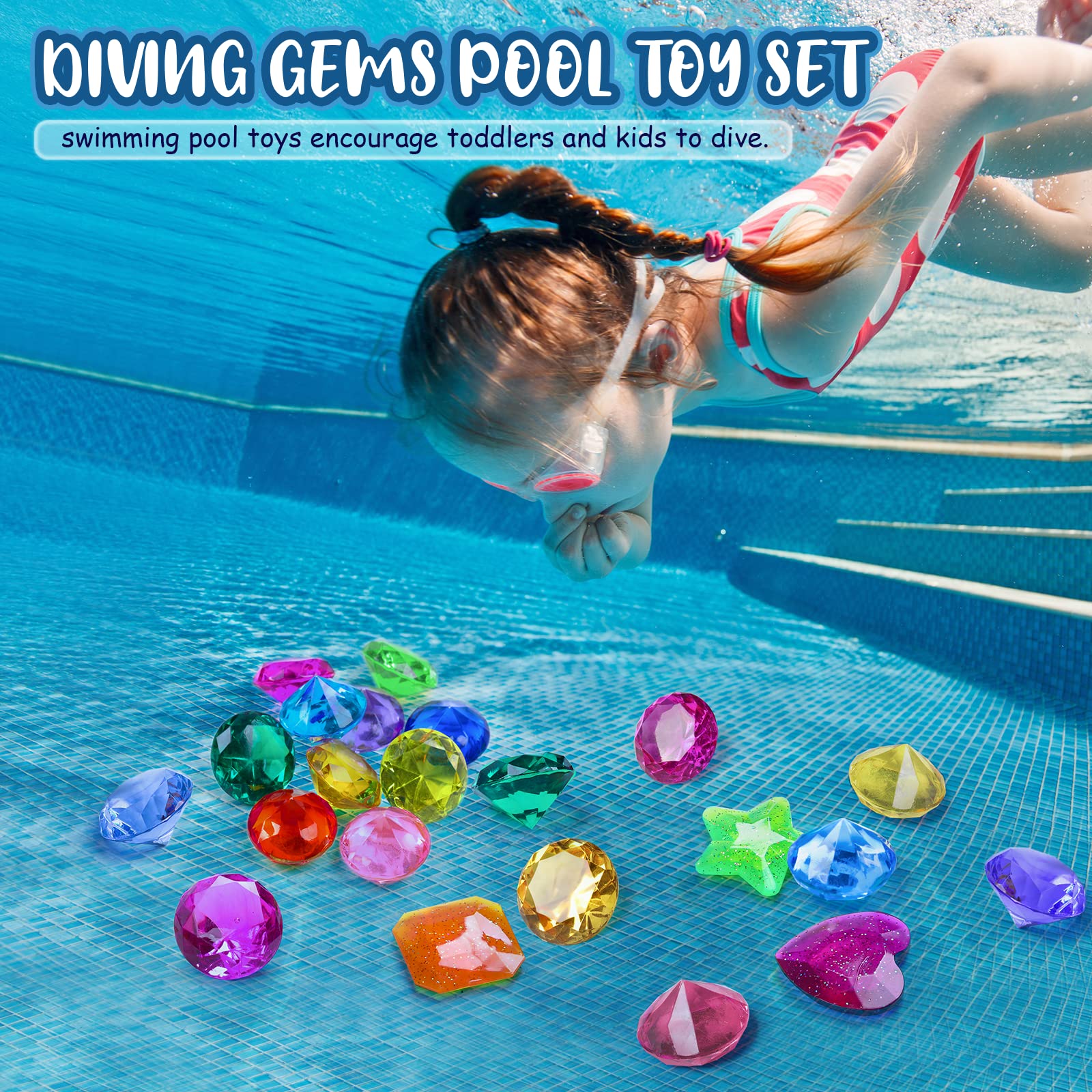 DISHIO Diving Gem Pool Toys – 16-Piece Large Swimming Toy Set with Treasure Chest for Kids