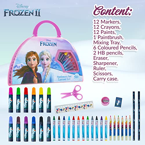 Disney Frozen Pink Colored Pencils & Art Set - 50 Piece Kids Drawing Supplies in Carry Case