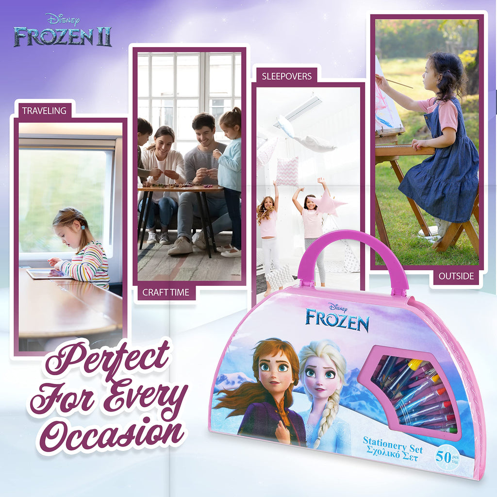 Disney Frozen Pink Colored Pencils & Art Set - 50 Piece Kids Drawing Supplies in Carry Case
