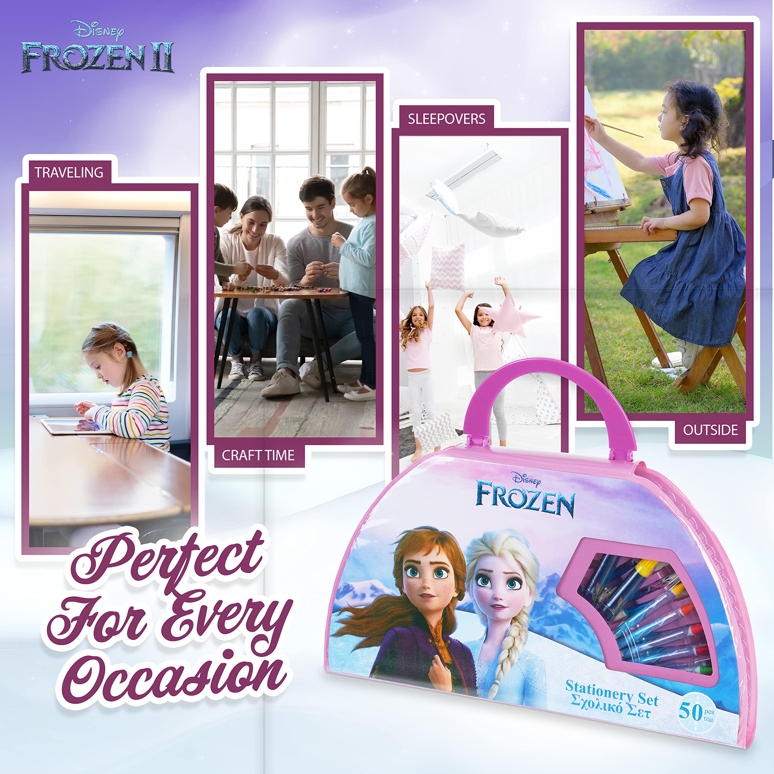 Disney Frozen Pink Colored Pencils & Art Set - 50 Piece Kids Drawing Supplies in Carry Case