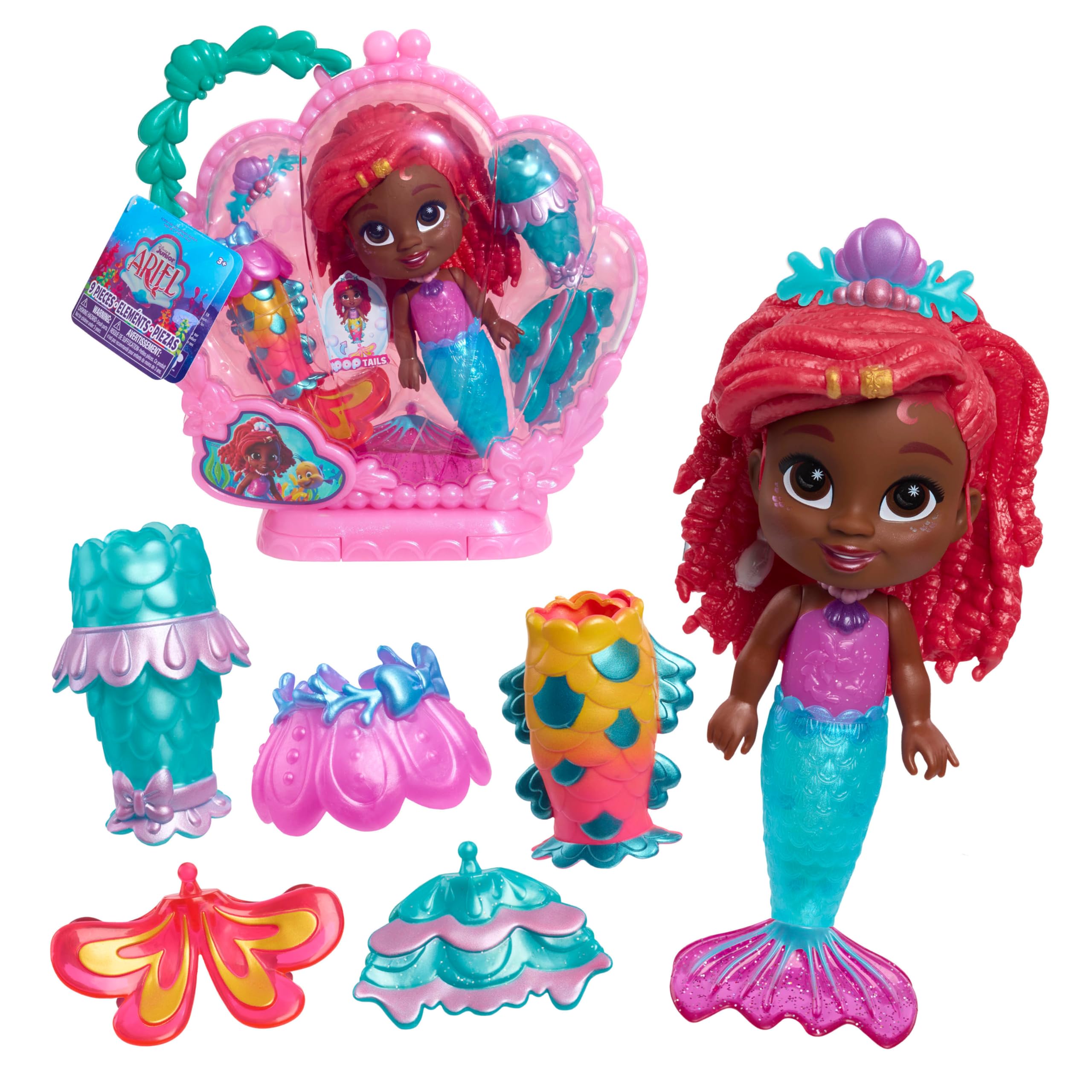 Disney Junior Pop Tails Ariel Doll with 9 Pieces, 7.5-Inch, Ages 3+