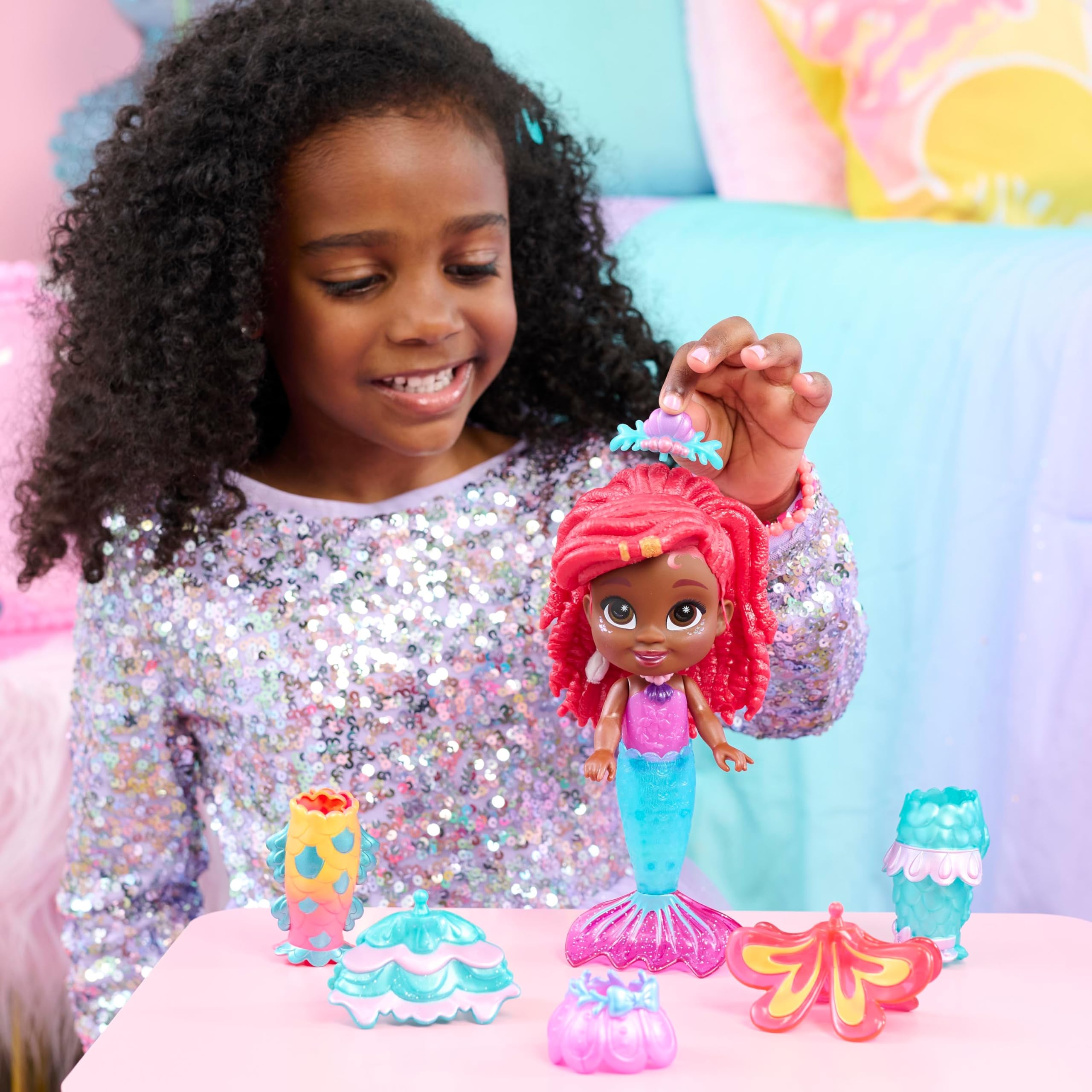 Disney Junior Pop Tails Ariel Doll with 9 Pieces, 7.5-Inch, Ages 3+