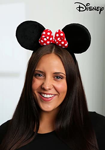 Disney Minnie Mouse Ears Headband – Plush Velvet Ears with Red Polka Dot Bow, Officially Licensed by elope