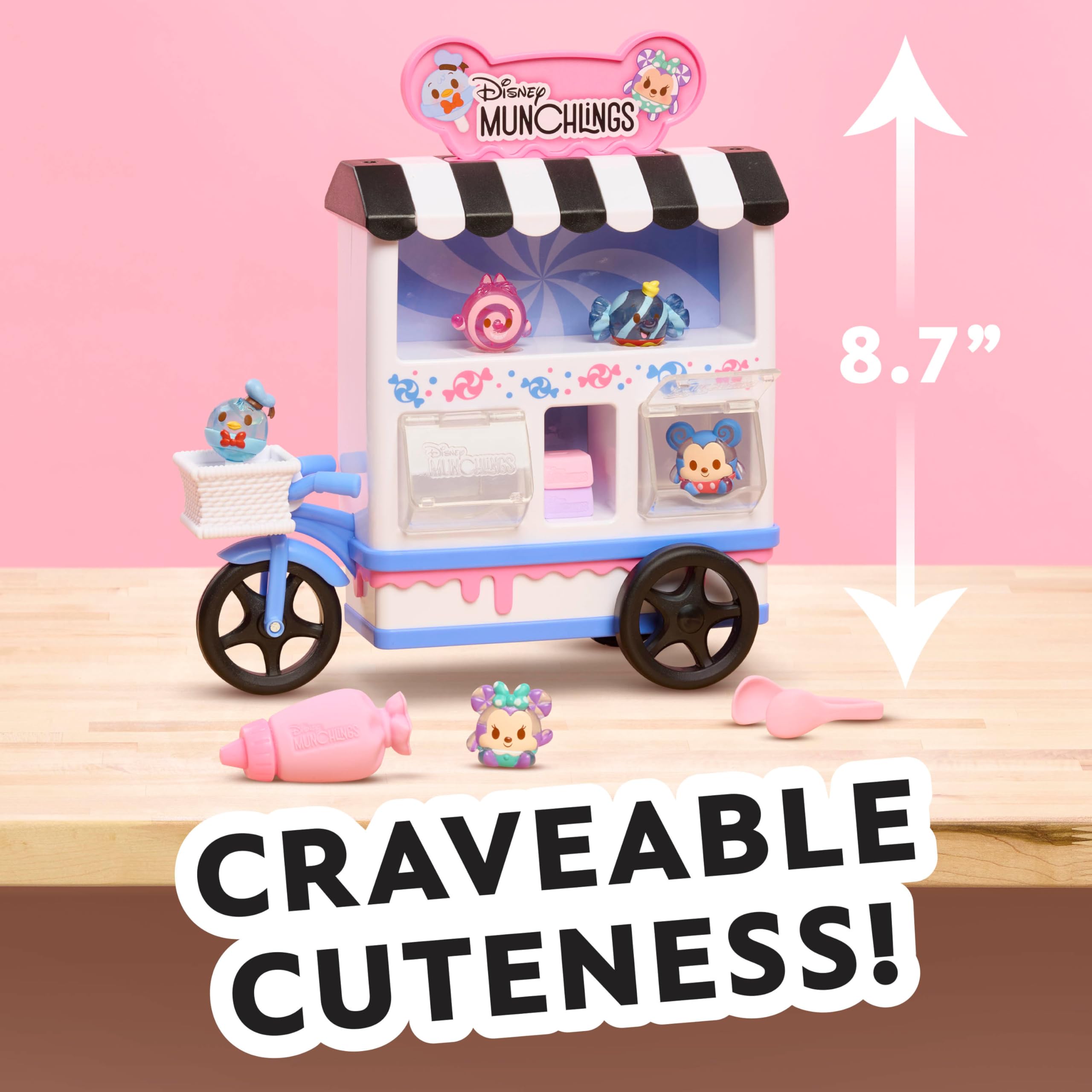 Disney Munchlings Candy Cart Playset – 13-Piece Light-Up Pretend Play with Scented Figures