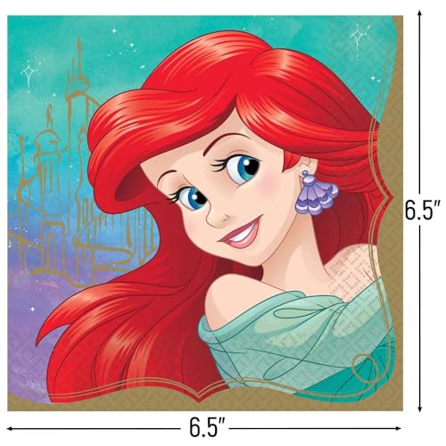 Disney Princess Ariel Luncheon Napkins - 16-Pack of 6.5-Inch 2-Ply Party Napkins by Amscan