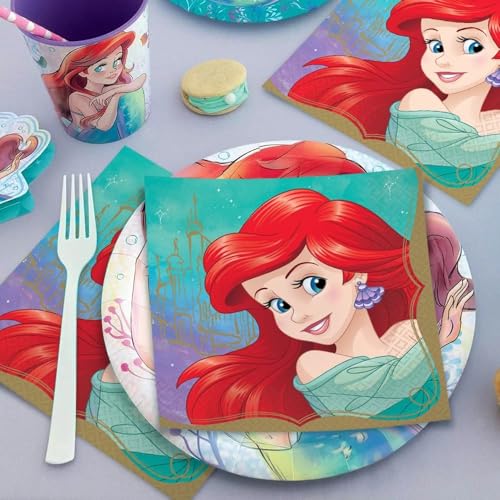 Disney Princess Ariel Luncheon Napkins - 16-Pack of 6.5-Inch 2-Ply Party Napkins by Amscan