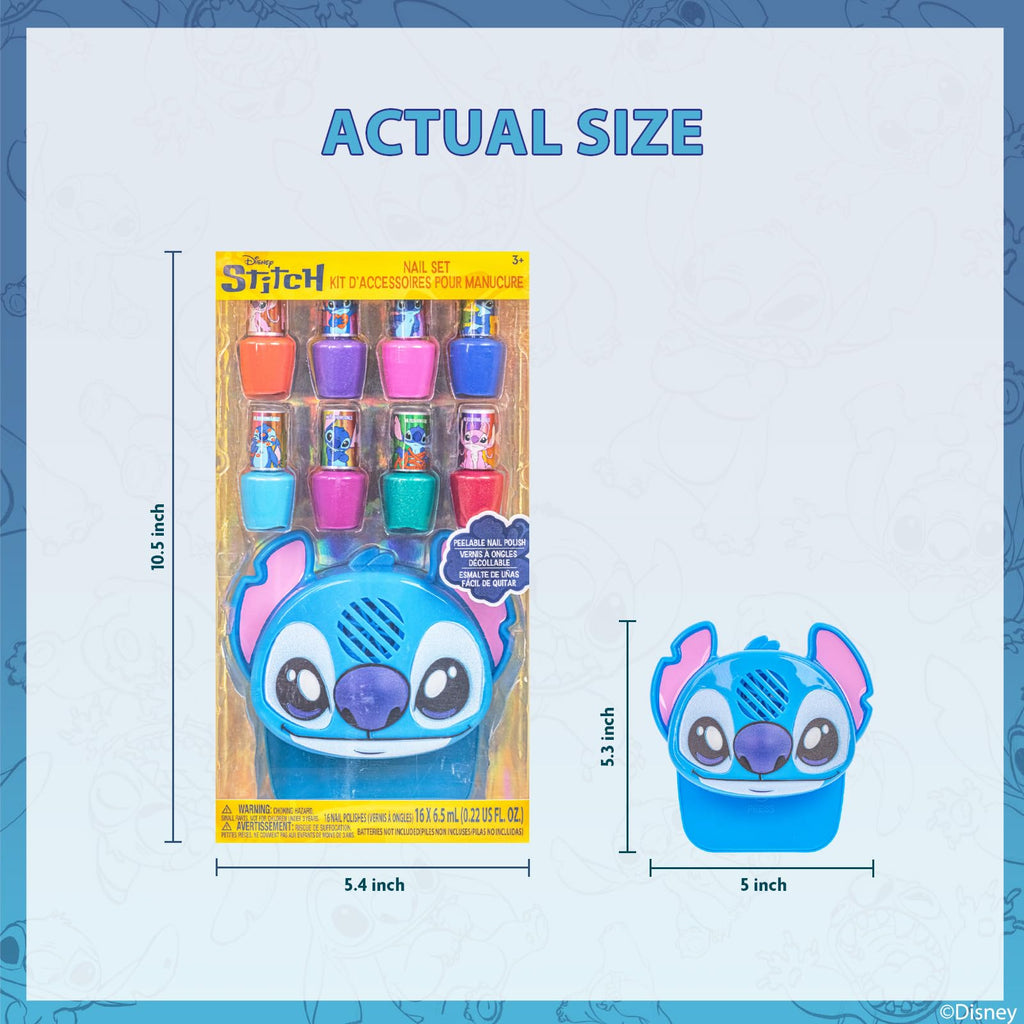 Disney Stitch 16-Color Water-Based Peel-Off Nail Polish Set with Nail Dryer - Safe for Kids 3+