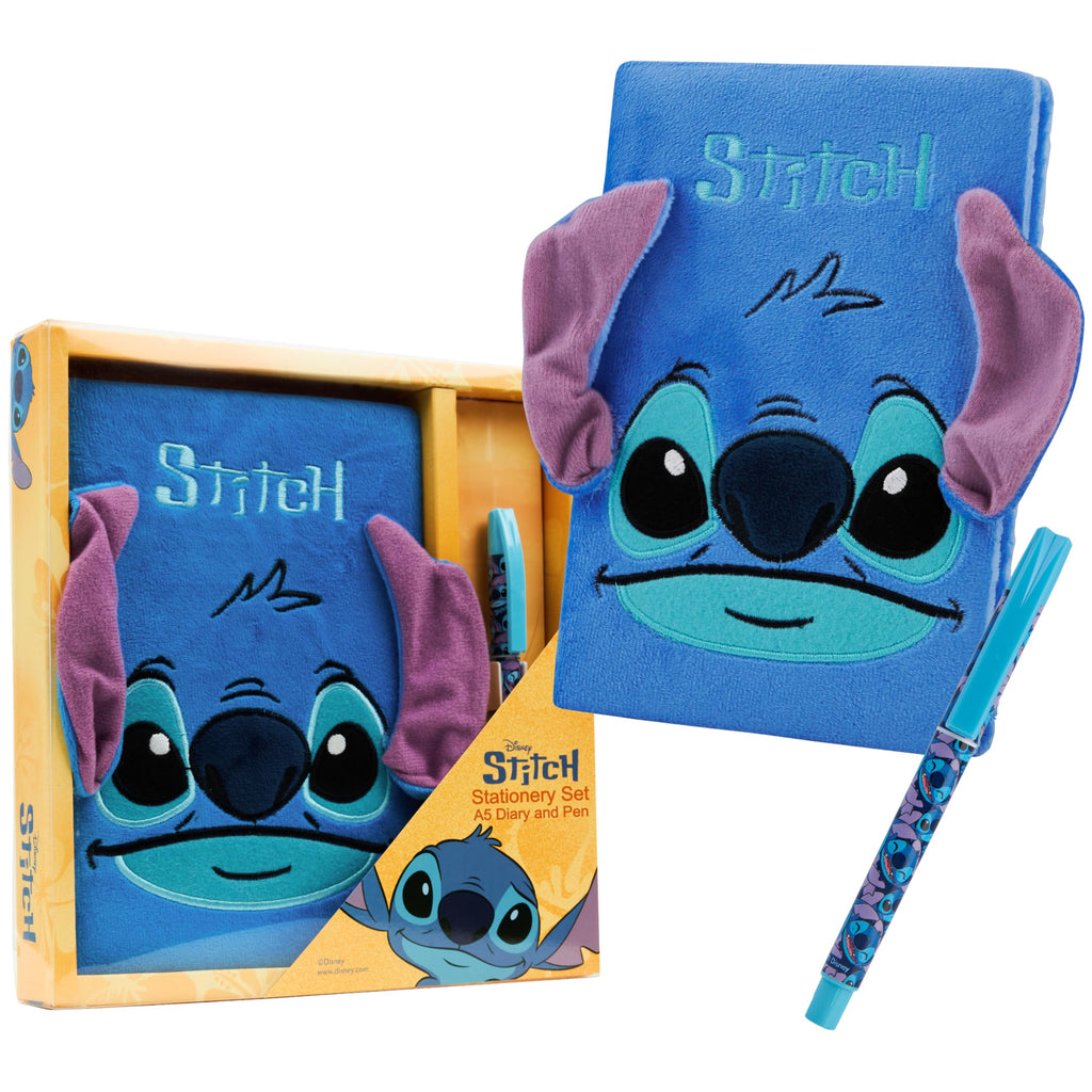 Disney Stitch A5 Lockable Journal with Pen - Blue Fluffy Hardcover Notebook for Girls Teens
