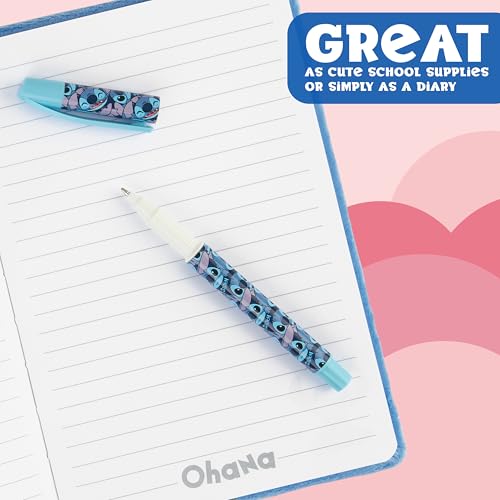 Disney Stitch A5 Lockable Journal with Pen - Blue Fluffy Hardcover Notebook for Girls Teens