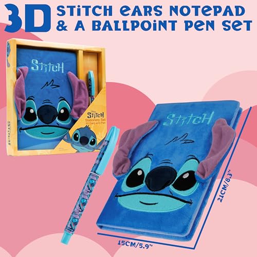 Disney Stitch A5 Lockable Journal with Pen - Blue Fluffy Hardcover Notebook for Girls Teens