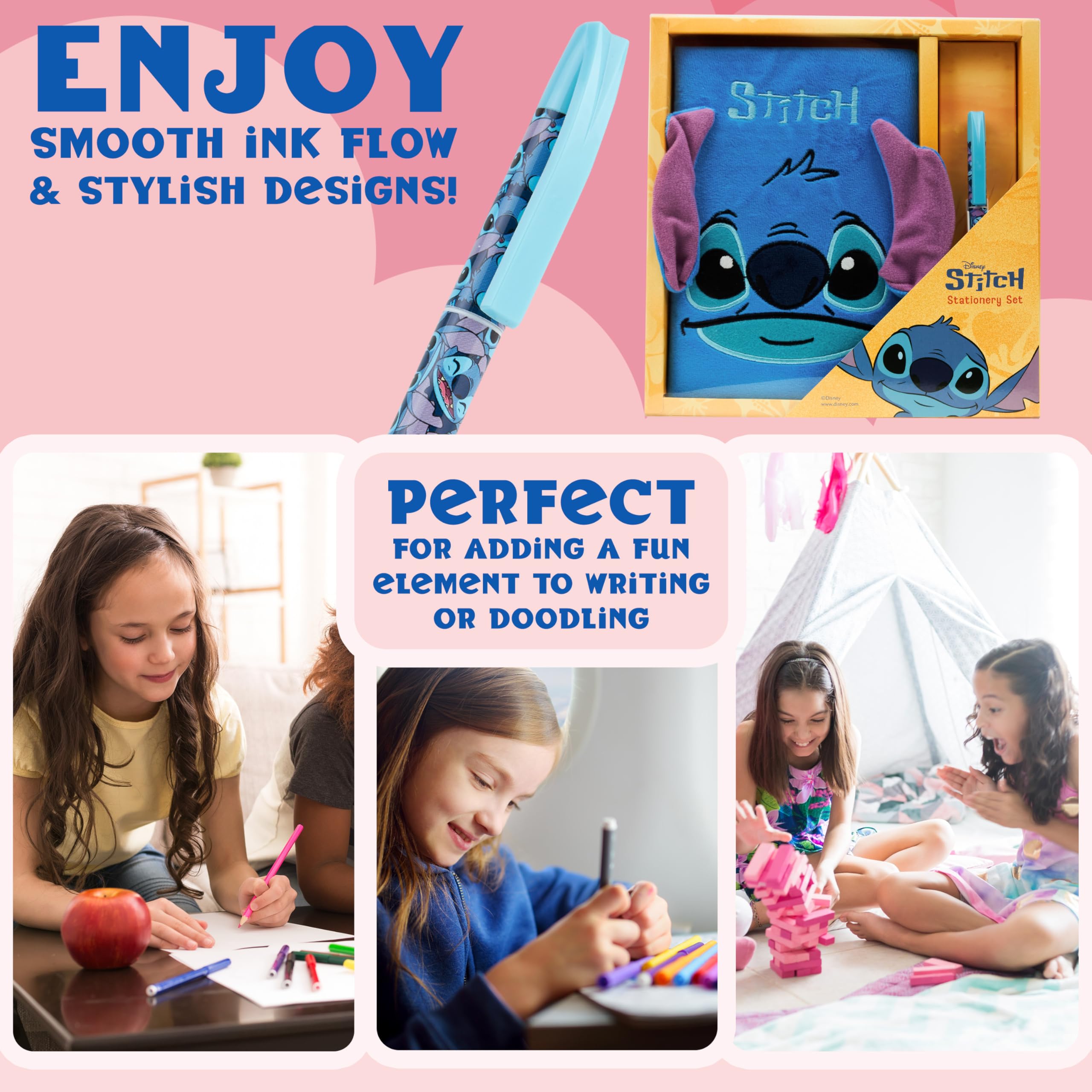 Disney Stitch A5 Lockable Journal with Pen - Blue Fluffy Hardcover Notebook for Girls Teens