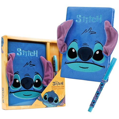 Disney Stitch A5 Lockable Journal with Pen - Blue Fluffy Hardcover Notebook for Girls Teens