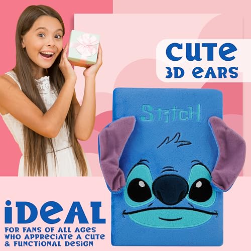 Disney Stitch A5 Lockable Journal with Pen - Blue Fluffy Hardcover Notebook for Girls Teens