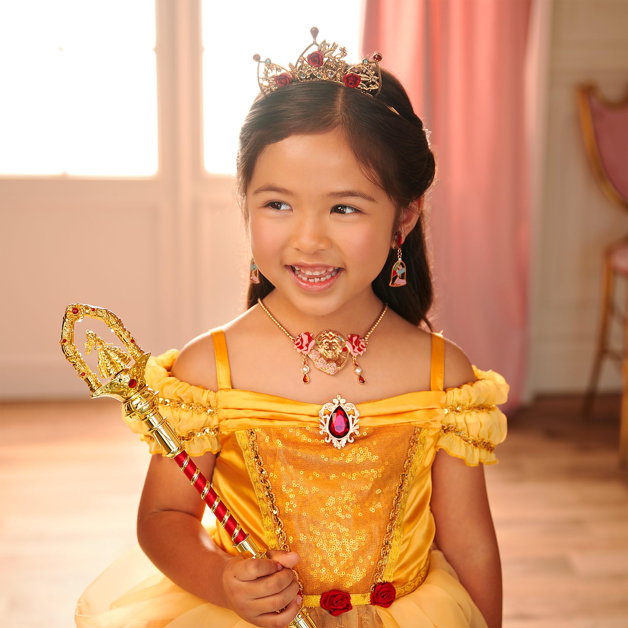 Disney Store Official Belle Tiara Headband for Kids - Princess Dress Up Accessory with Rosettes and Pearls