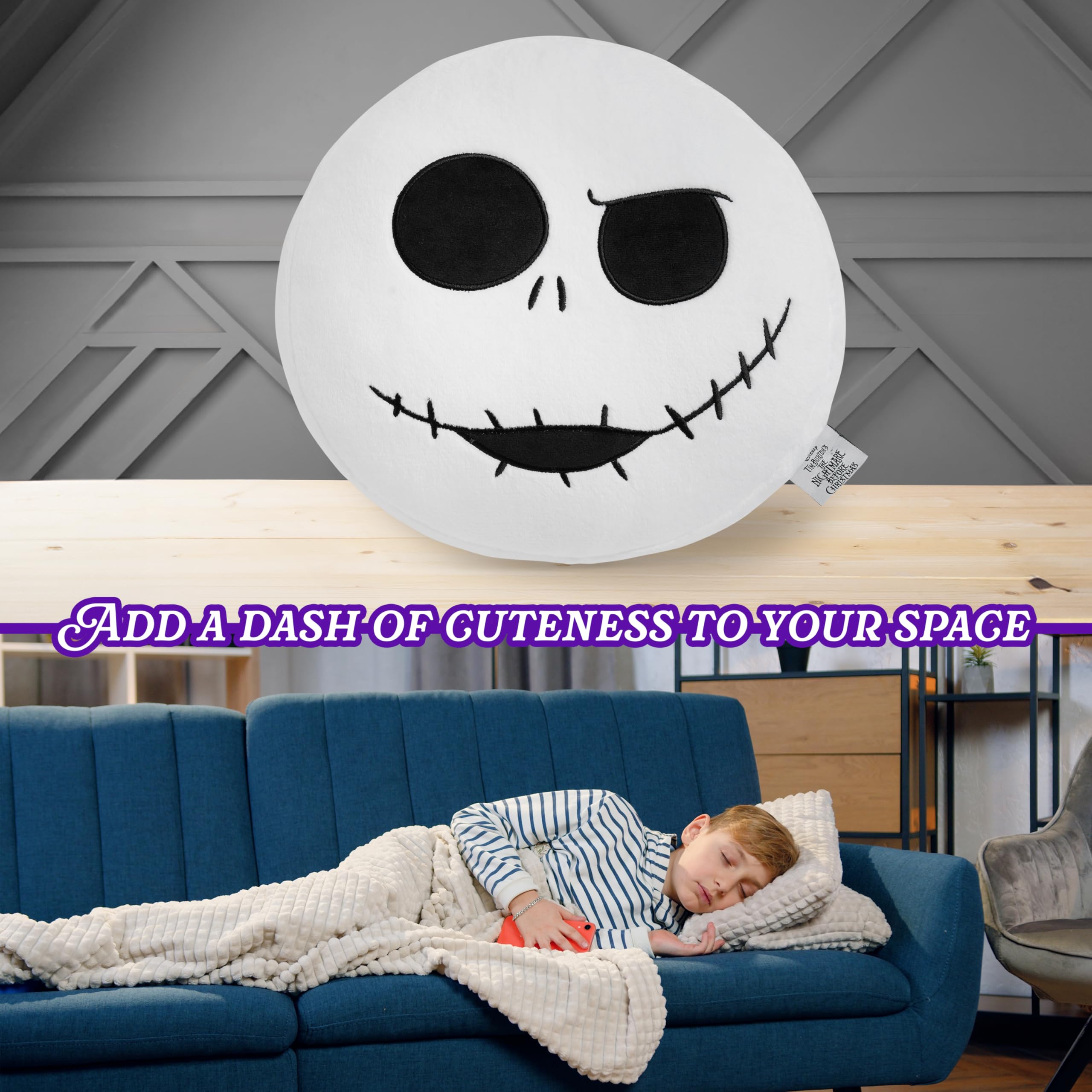 Disney White Jack 3D Plush Pillow – Soft Throw Cushion for Kids, 13.77 x 12.99 Inches