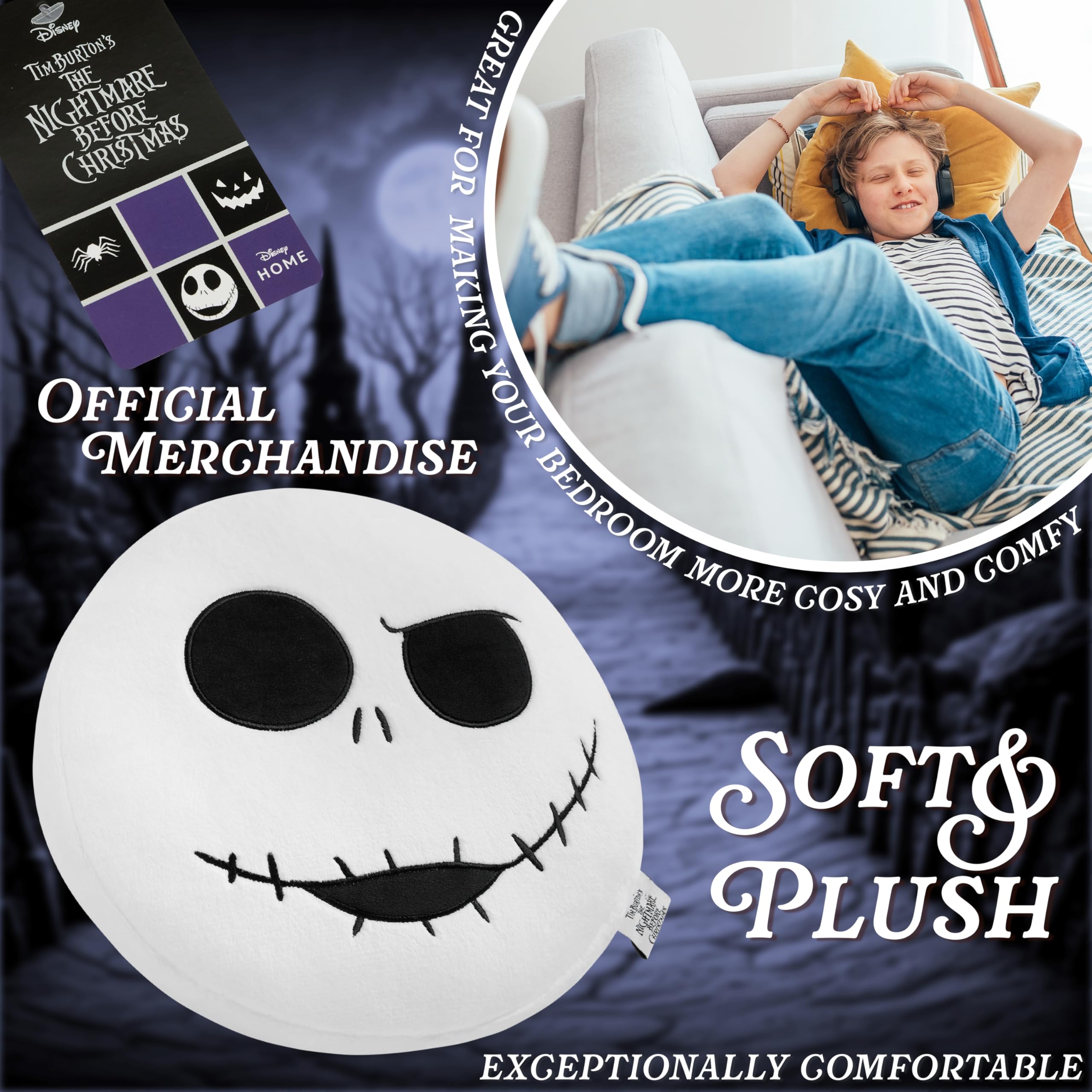 Disney White Jack 3D Plush Pillow – Soft Throw Cushion for Kids, 13.77 x 12.99 Inches