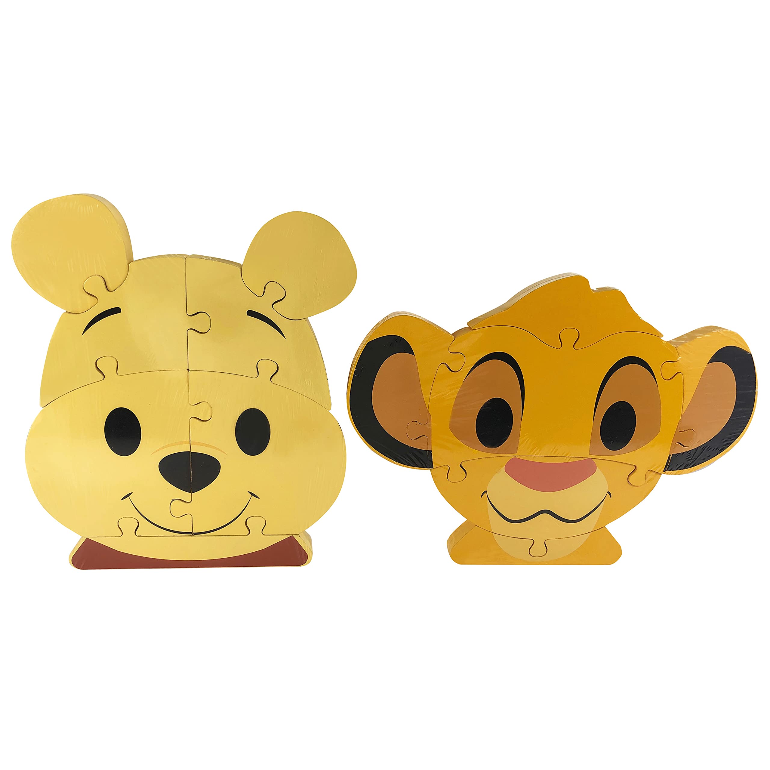 Disney Wooden Toys 2-Pack Character Head Puzzle: Winnie the Pooh and Simba, 8 Pieces Each, Toddler Toy (Ages 18 Months+)