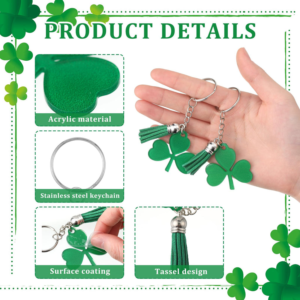 Dispowreath 36 Pack St. Patrick's Day Gift Sets - Shamrock Keychains with Tassels, Blessing Cards, OPP Bags for Irish Party Favors