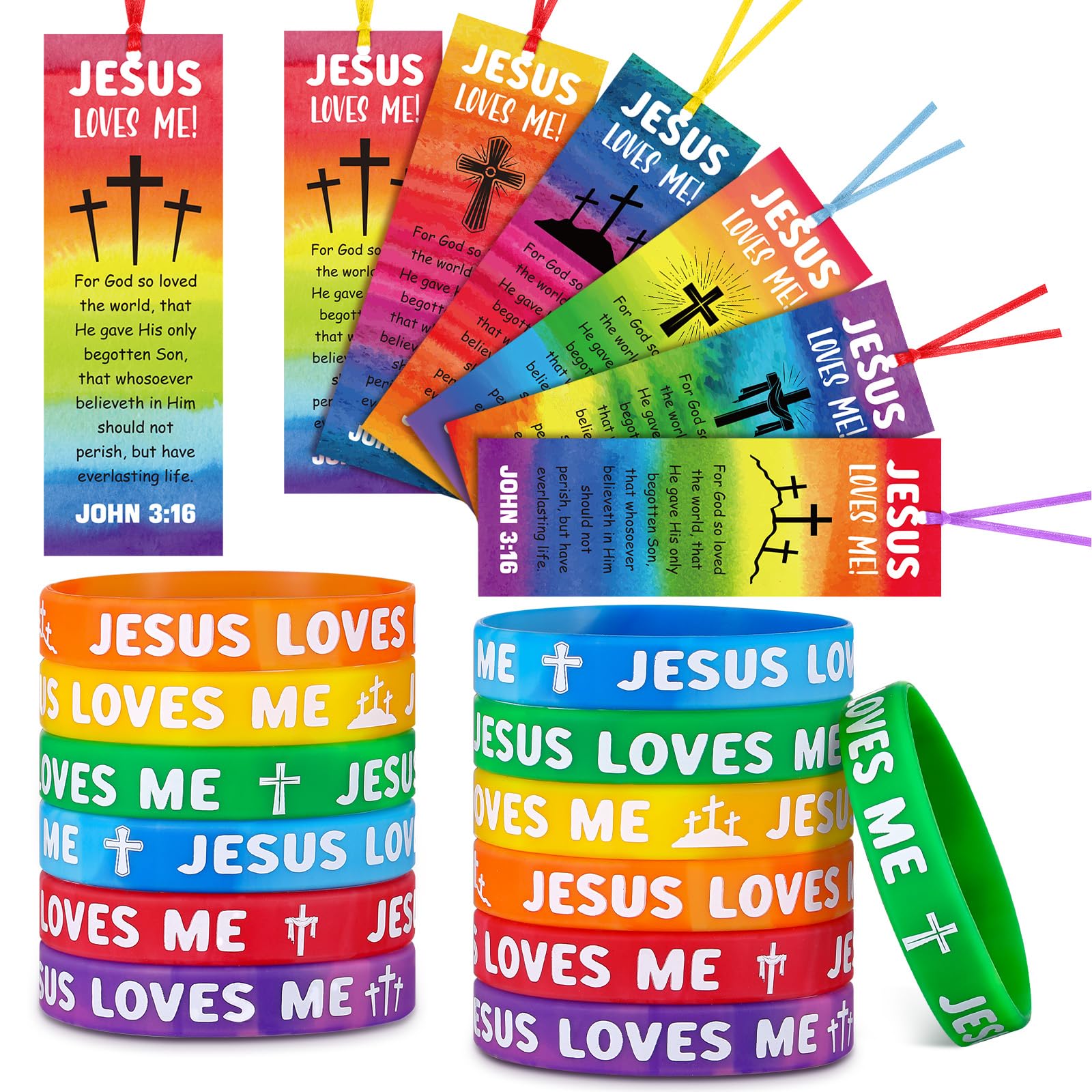 Dispowreath 60 Pcs Christian Gift Set: John 3:16 Wristbands and Bookmarks for Kids Sunday School