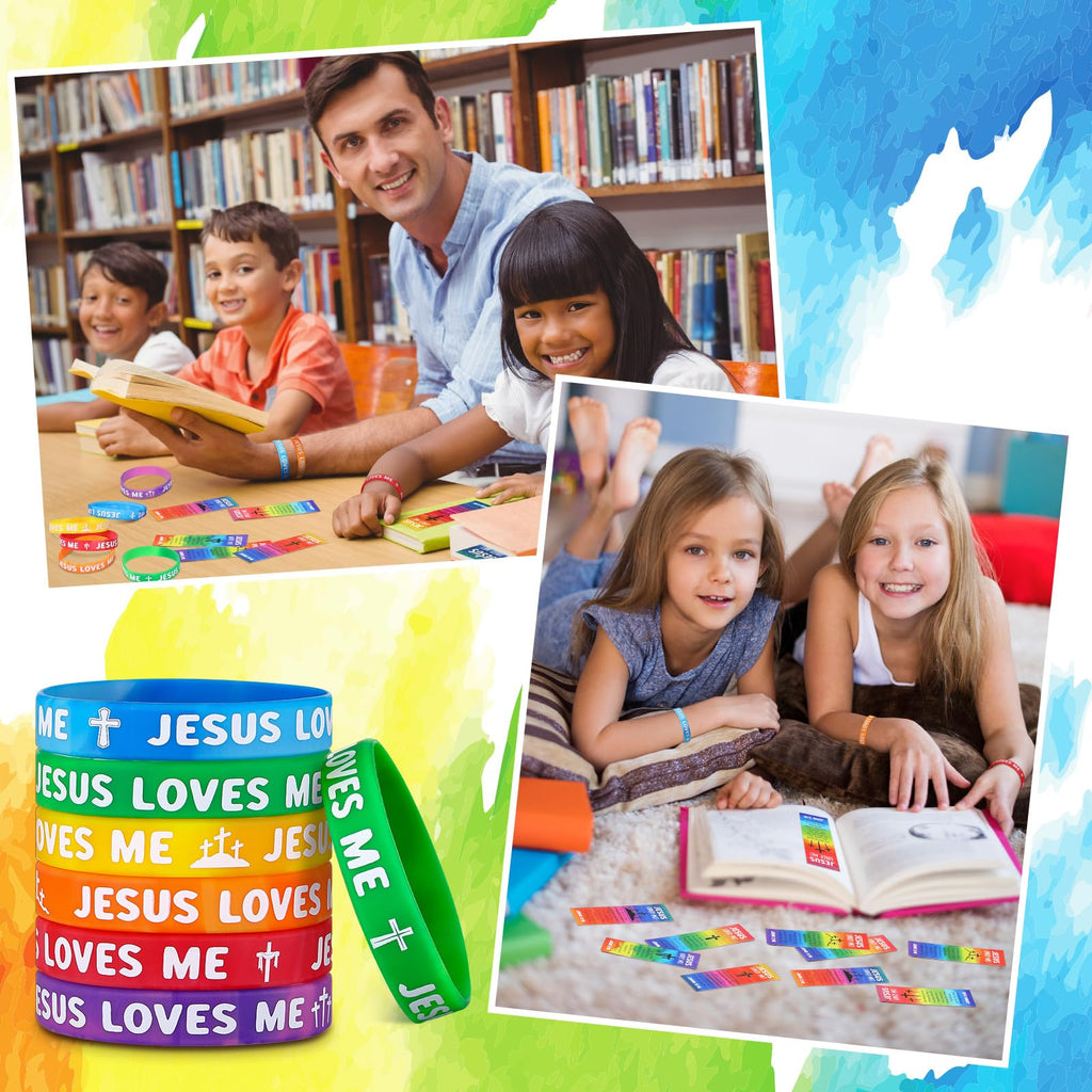 Dispowreath 60 Pcs Christian Gift Set: John 3:16 Wristbands and Bookmarks for Kids Sunday School