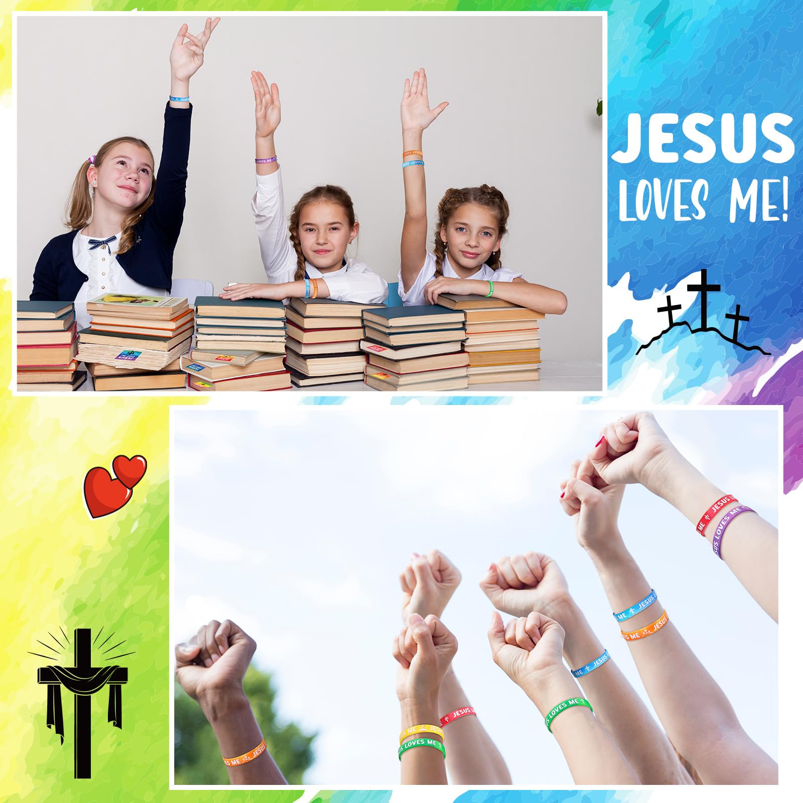 Dispowreath 60 Pcs Christian Gift Set: John 3:16 Wristbands and Bookmarks for Kids Sunday School