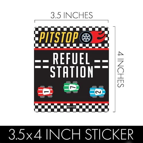 Distinctivs 32-Pack Race Car Chip Bag Labels – Pitstop Refuel Station Design for Birthday Party Favors