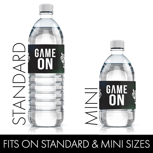 DISTINCTIVS Gamer Birthday Party Favors – 20 Waterproof Video Game Water Bottle Labels – Peel and Stick Stickers for Gaming Party Decorations