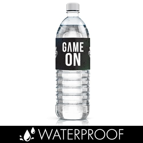 DISTINCTIVS Gamer Birthday Party Favors – 20 Waterproof Video Game Water Bottle Labels – Peel and Stick Stickers for Gaming Party Decorations