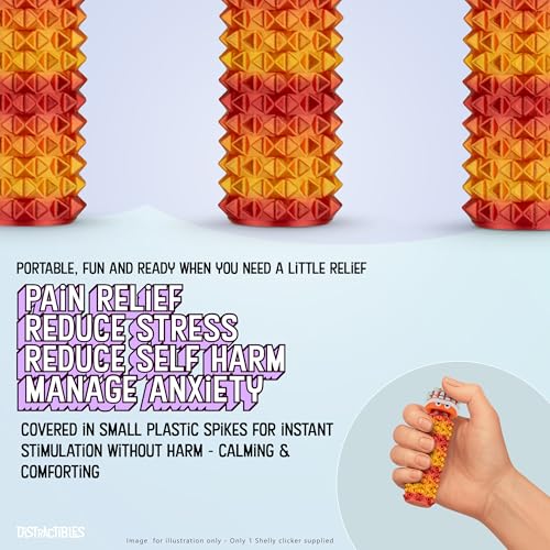 Distractibles Shelly Fidget Clicker | Textured Sensory Tool with Lanyard for Focus (Neon Nova)