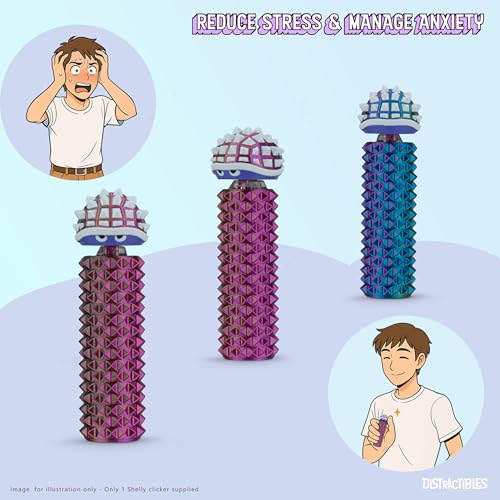 Distractibles Shelly Sensory Fidget Clicker - Neon Harmony - Textured Spiked Base & Turtle Clicker for Focus