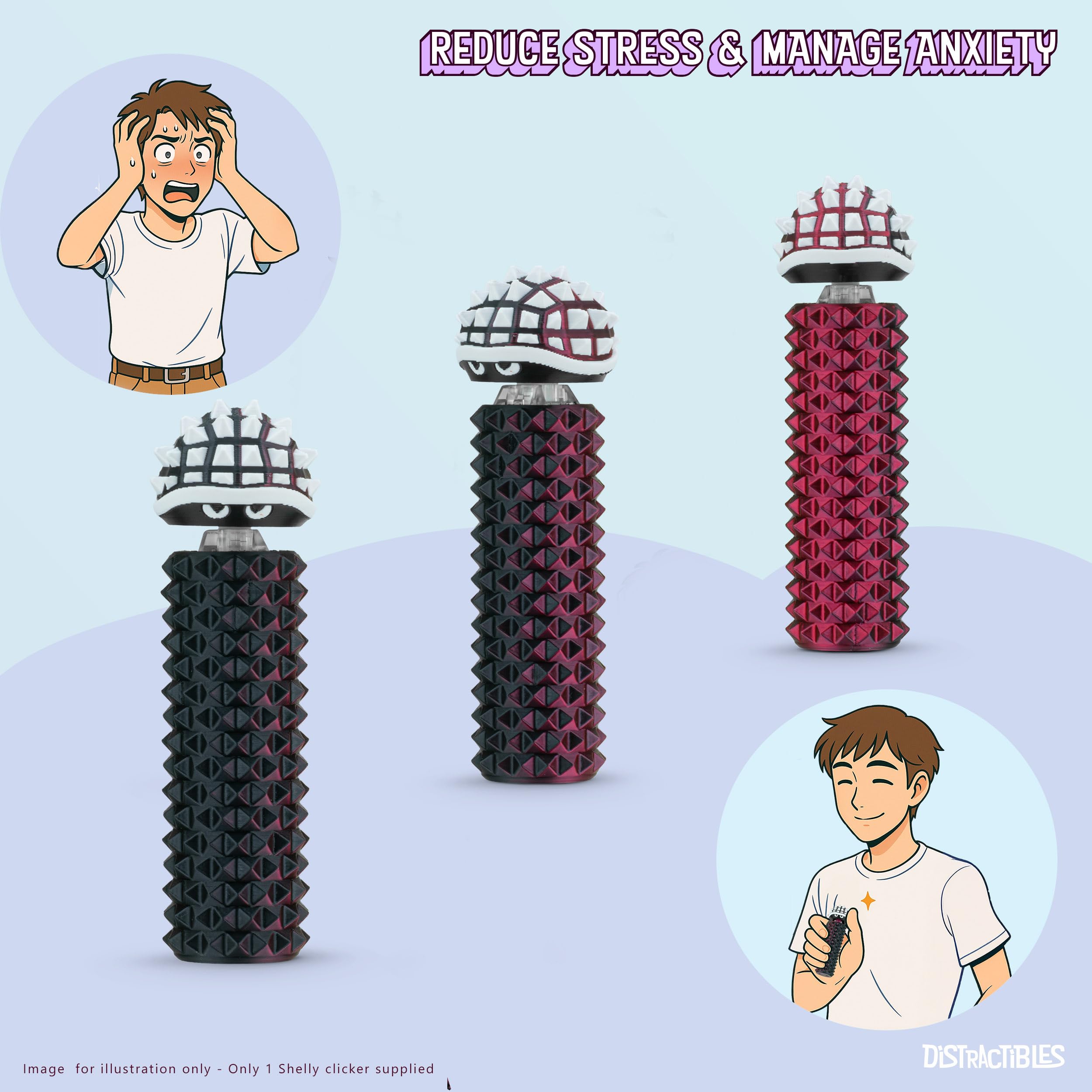 Distractibles Shelly Sensory Fidget Toy – Textured Pain Stim Device in Neon Crimson for Focus and Stress Relief