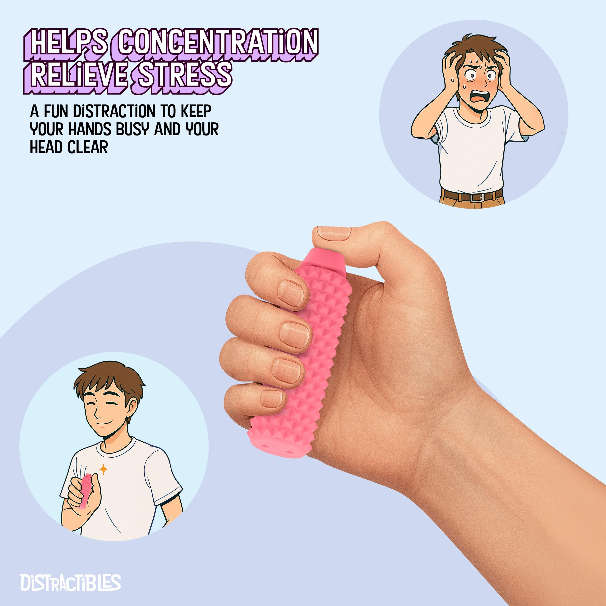 Distractibles Spike Roller Clicker - Pink Sensory Fidget Toy with Spikes and Clicker Switch