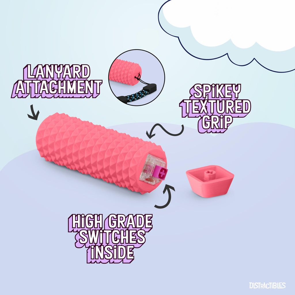 Distractibles Spike Roller Clicker - Pink Sensory Fidget Toy with Spikes and Clicker Switch