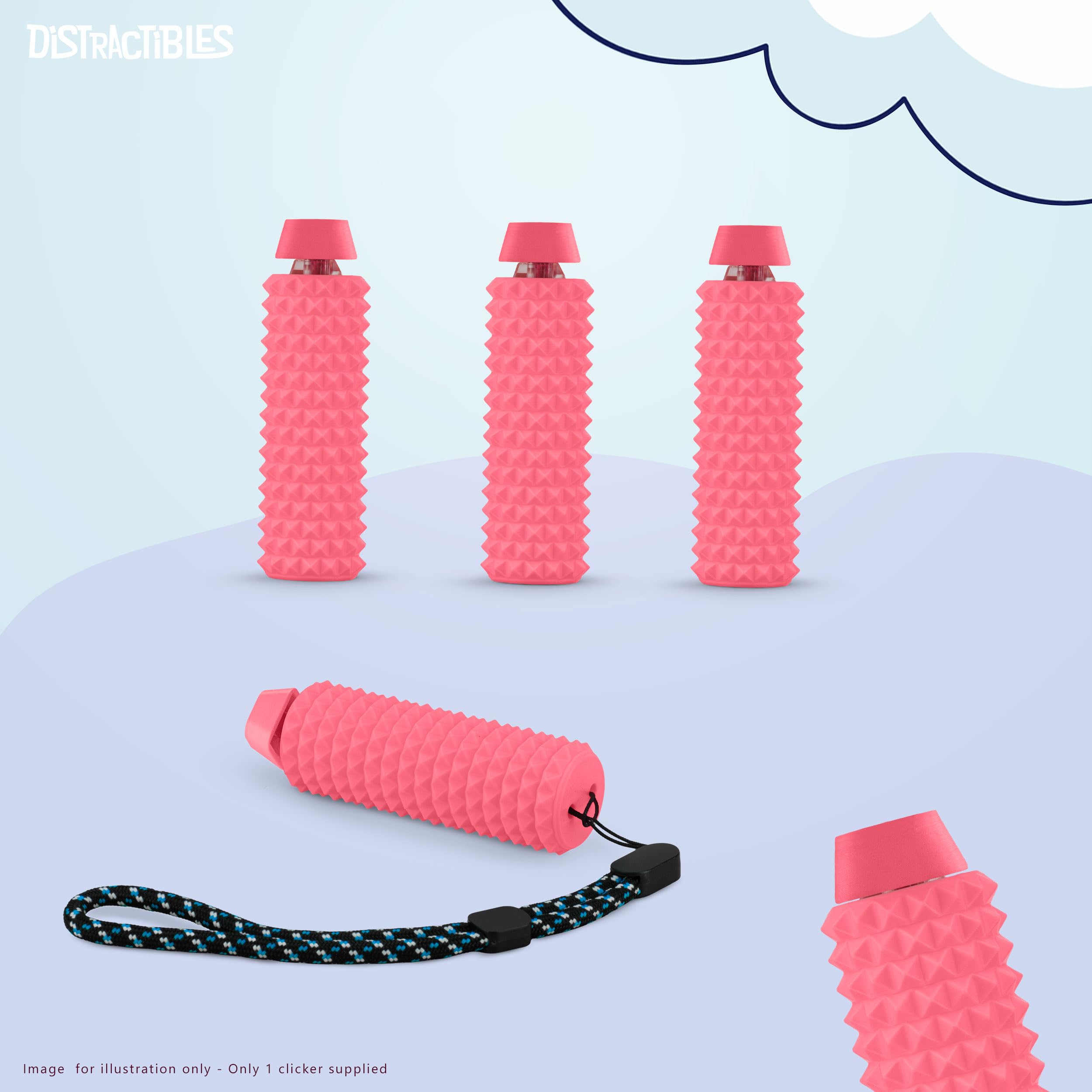 Distractibles Spike Roller Clicker - Pink Sensory Fidget Toy with Spikes and Clicker Switch