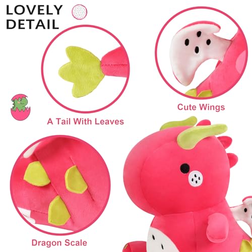 Ditucu 10-Inch Dragon Fruit Dinosaur Plush – Soft Red Stuffed Animal Toy for Kids and Dino Lovers