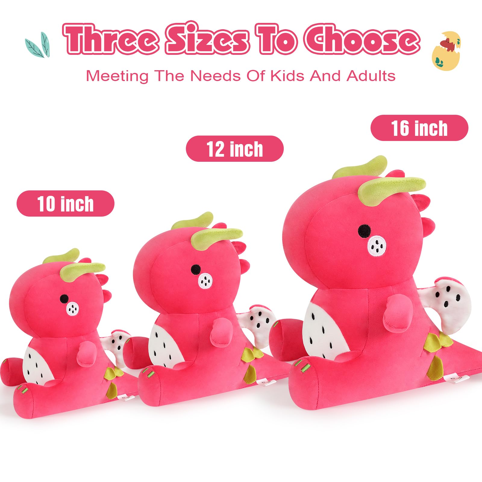 Ditucu 10-Inch Dragon Fruit Dinosaur Plush – Soft Red Stuffed Animal Toy for Kids and Dino Lovers